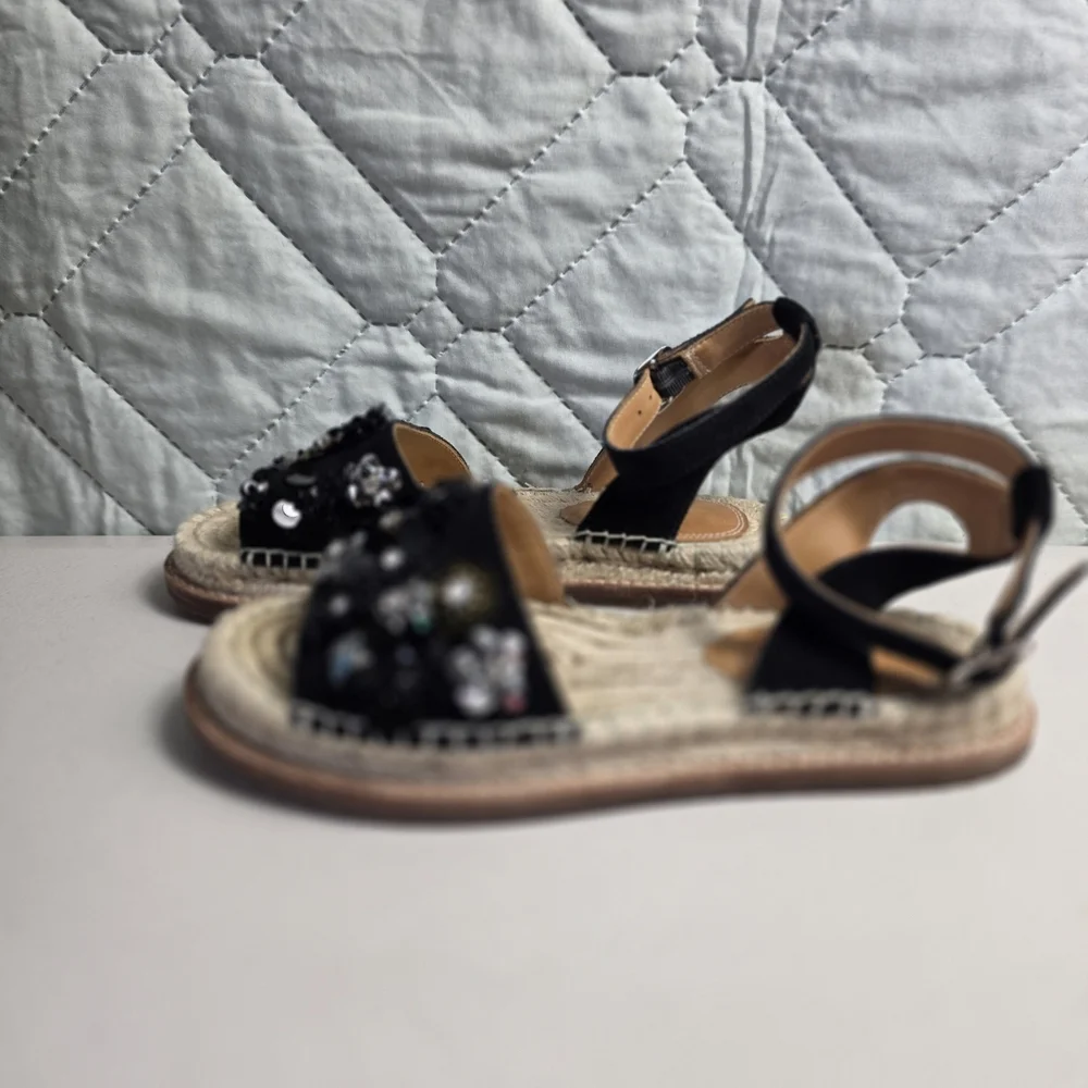 BILL BLASS BLACK ANTHROPOLOGIE SUEDE ESPADRILLES SANDALS SEQUIN SHOES Sz 6
